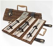3 Piece BBQ Utensils Set In A Wicker Carry Case