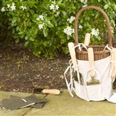 Wicker Basket With Gardening Tools