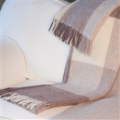 Neutral Check Wool Throw with Fringing