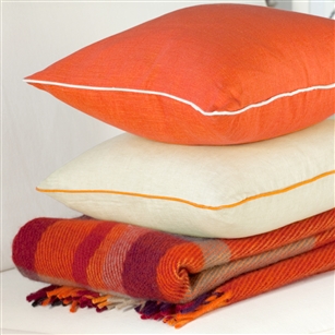 Living Room | Scatter Cushions | Red/Orange Linen Cushion Covers With Piping