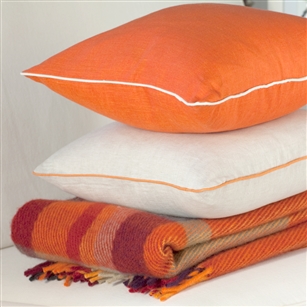 Living Room | Scatter Cushions | Red/Orange Linen Cushion Covers With Piping