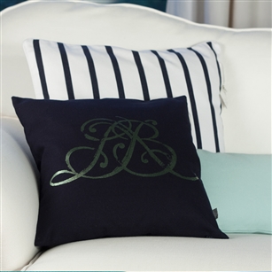 Living Room | Scatter Cushions | Navy Cushion With Metallic Monogram Motif
