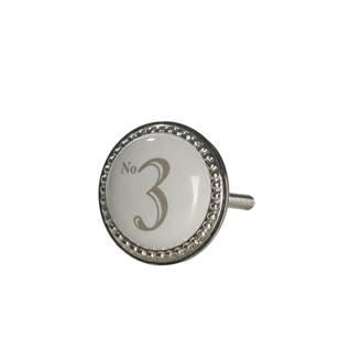 Bedroom | Hooks & Knobs | Number Three Silver & Ceramic Door Knob