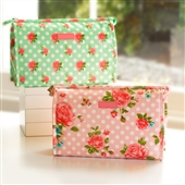Country Floral Toiletry Bag With Polka Dots