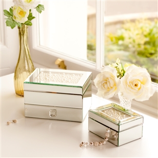 Bedroom | Jewellery Storage | Set of Pearl Topped Mirrored Jewellery Boxes